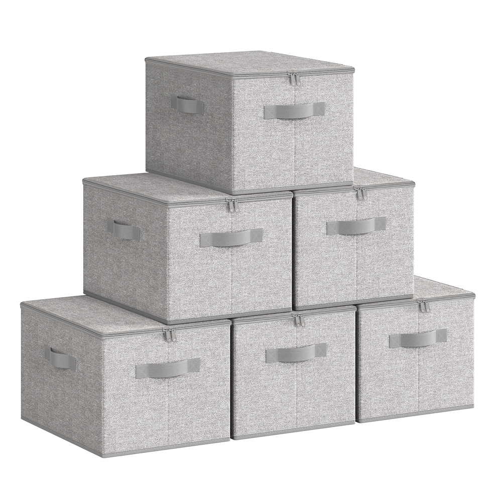 40 x 30 x 25 cm Set of 6 Foldable Storage Organiser Boxes with Lids Dove Grey