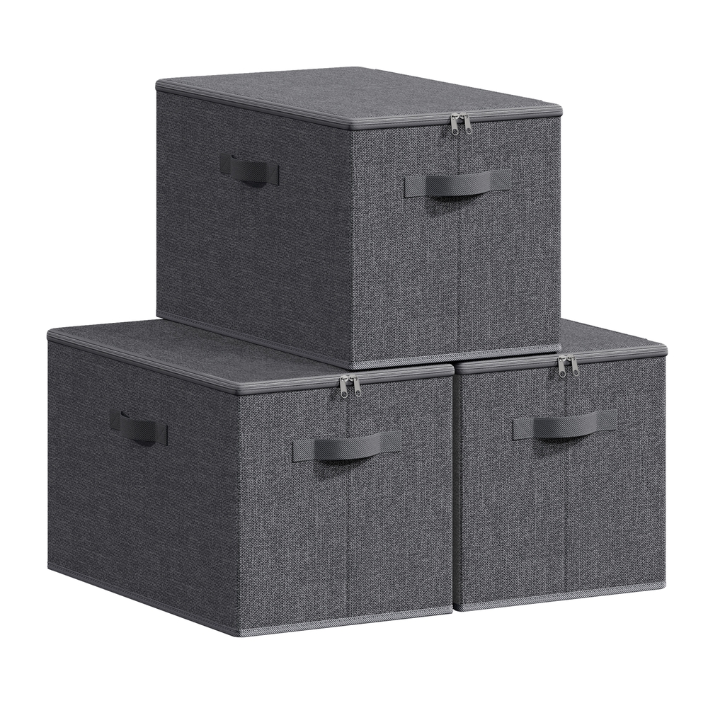 Foldable Storage Organiser Boxes Set of 3 50 x 30 x 30 cm Slate Grey