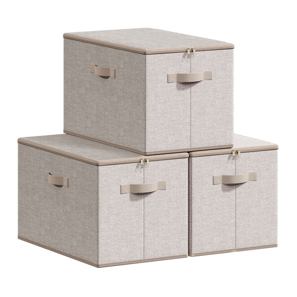 Set of 3 Foldable Storage Organiser Boxes Sand Beige