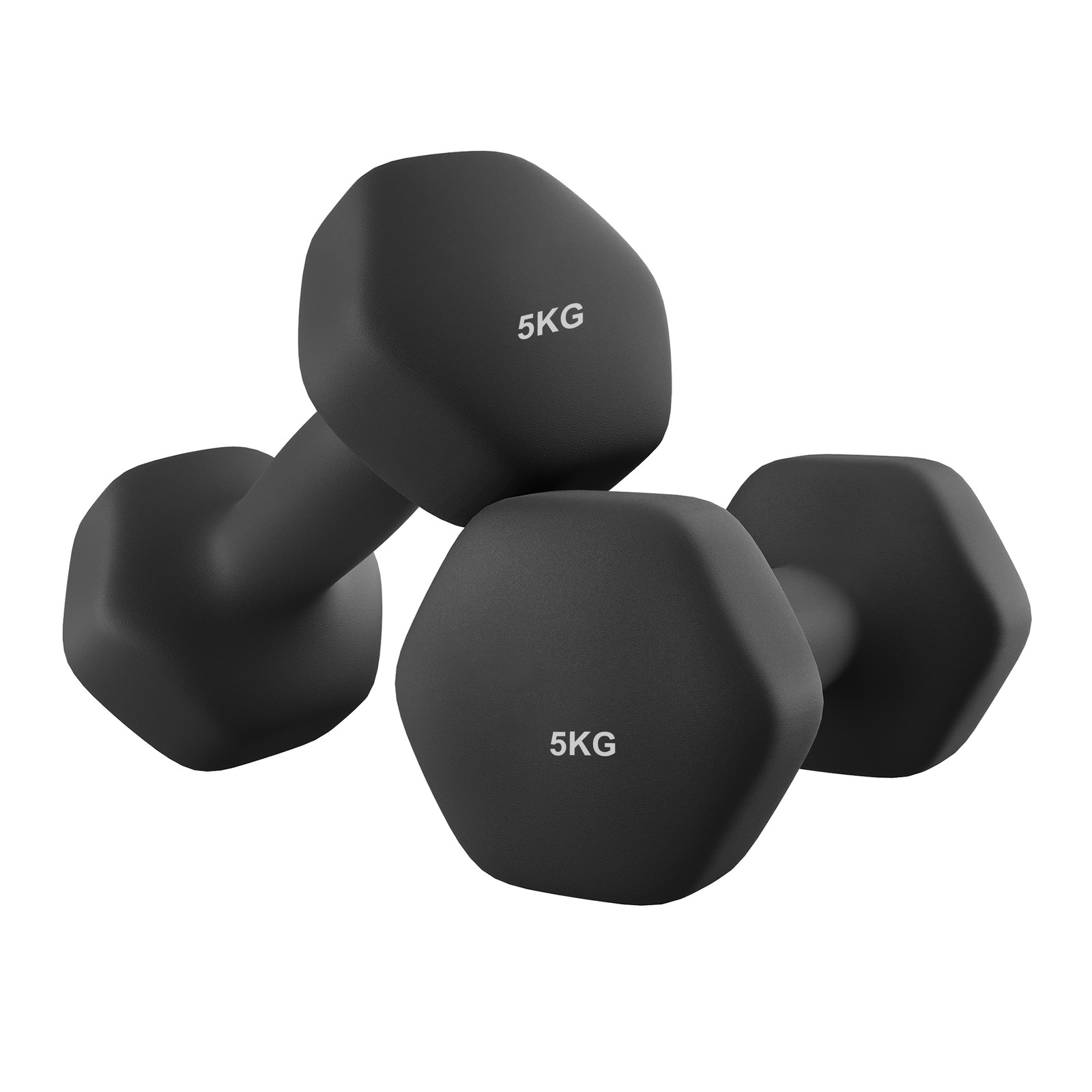 Set of 2 Neoprene Hex Dumbbells, 2 x 5 kg, with Dumbbells Bars