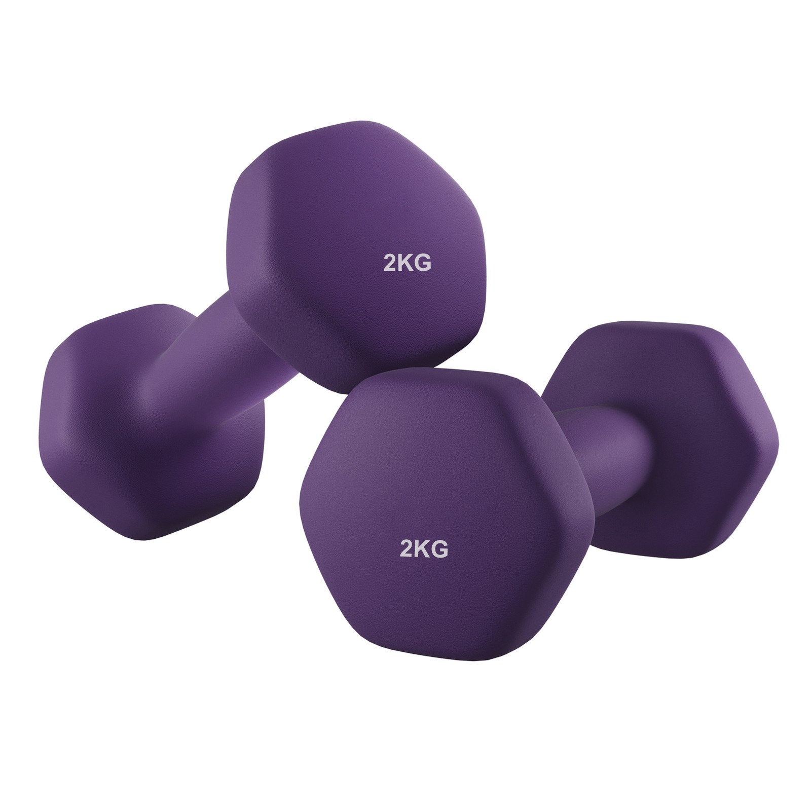 Set of 2 Dumbbells, 2 x 2 kg Neoprene Weights, Hexagonal