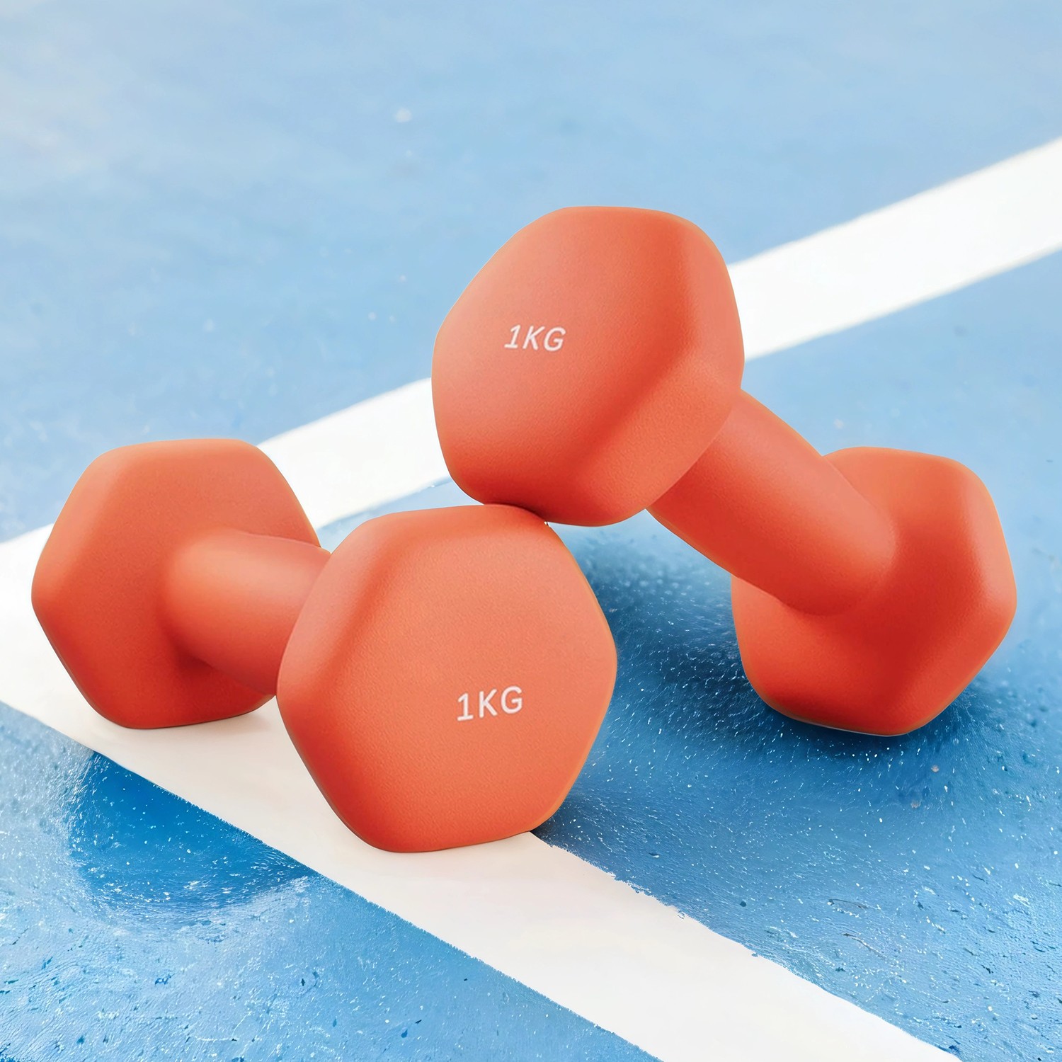 Set of 2 Neoprene Hex Dumbbells, 2 x 1 kg, with Dumbbells Bars