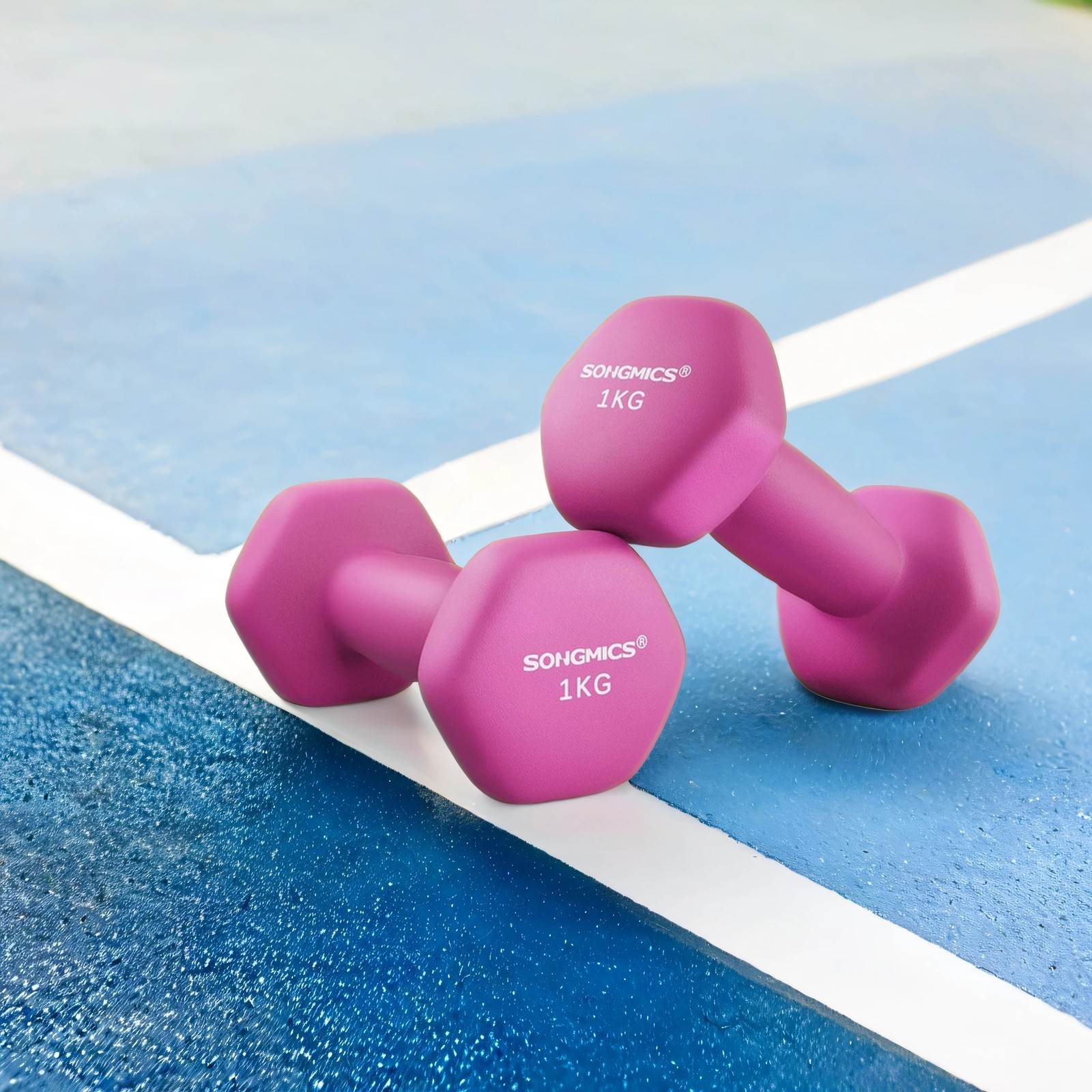 Set of 2 Neoprene Hex Dumbbells, 2 x 1 kg, with Dumbbells Bars