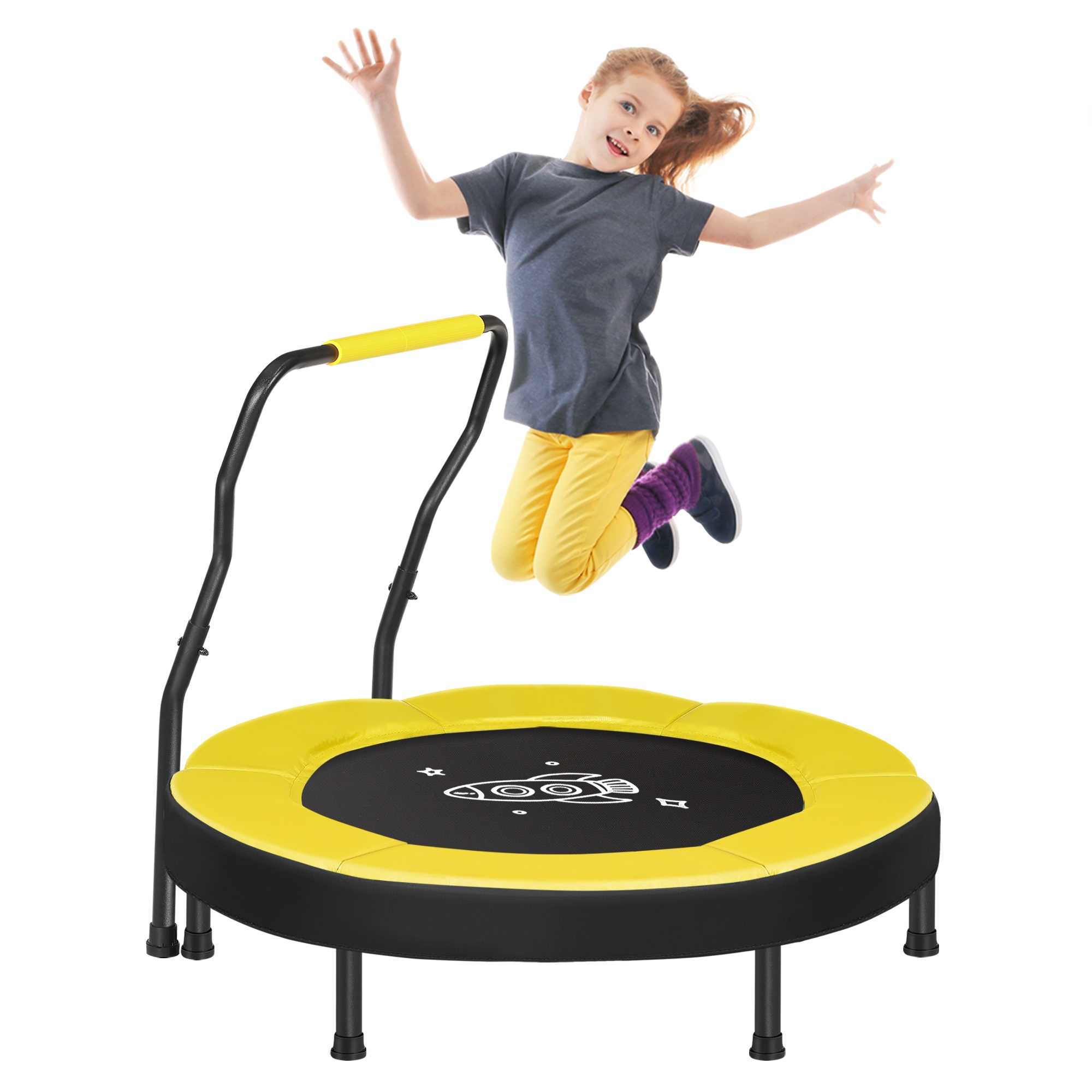 Kids Mini Trampoline 3 ft with Handlebar Yellow