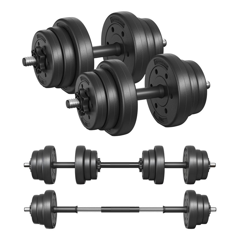 Adjustable Dumbbells Set 2 x 10kg, 2-in-1 with Barbell Bar for Home Gym