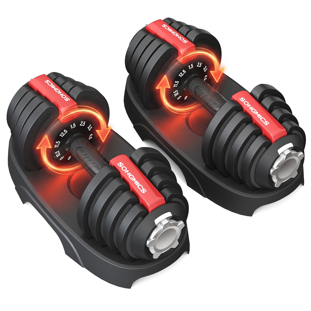 Adjustable Dumbbells Set 2 Pack 11-in-1 1.5-12.5 kg Home Gym Black Red