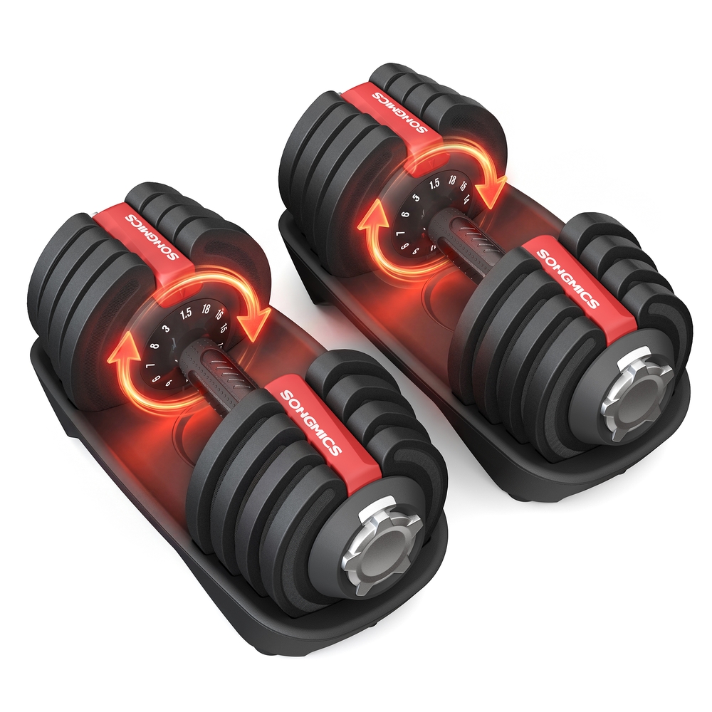 Adjustable Dumbbells Set 2 Pack 12-in-1 1.5-18 kg Home Gym Black Red