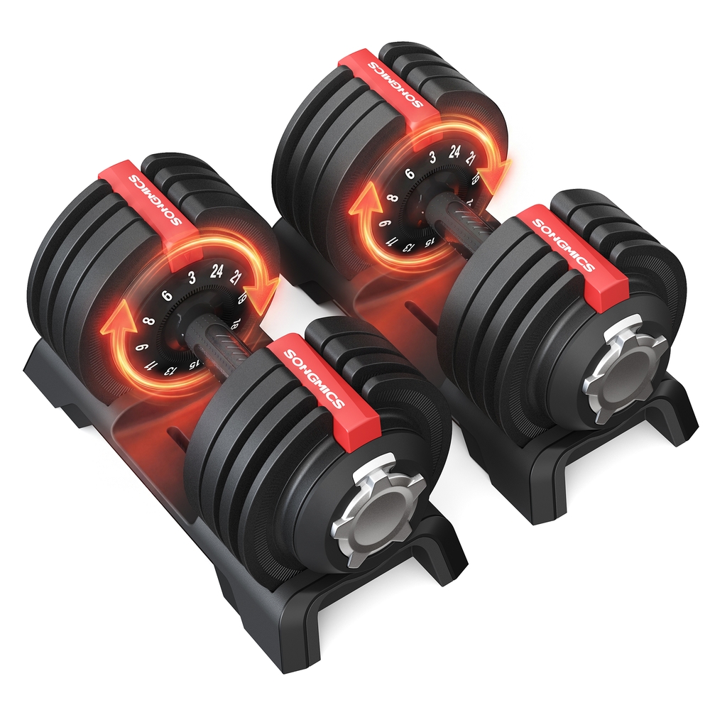 Adjustable Dumbbells Set 2 Pack 12-in-1 3-24 kg Home Gym Black Red