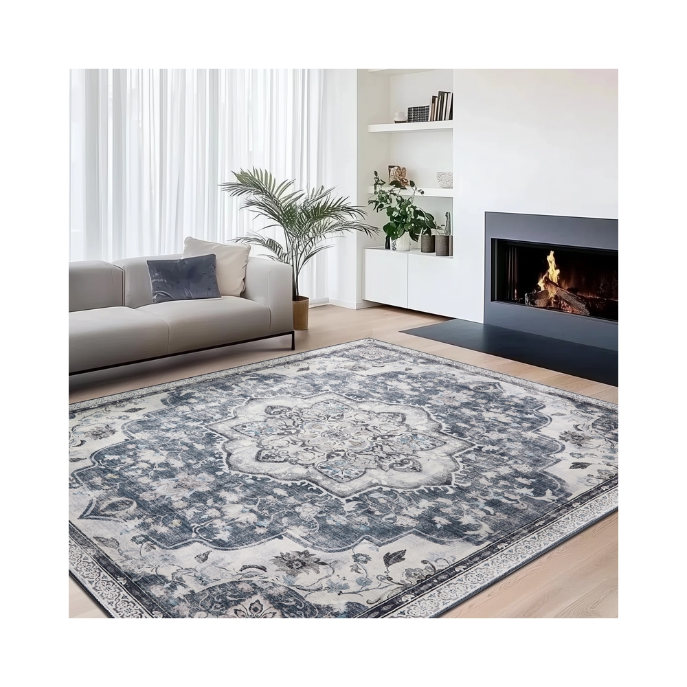 Area Rug 160 x 230 cm Non-Slip Vintage Carpet for Bedroom Living Room Dove Grey
