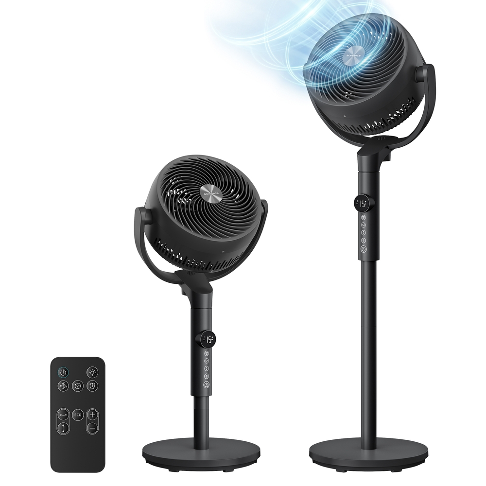 Standing Fan for Bedroom, 20 dB Quiet Pedestal Fan with Remote, Cooling Air Circulator, 120°+135° Oscillating, 15 Speeds, 15 h Timer, 3 Modes, Adjustable Height, Ink Black XFC002B1UK