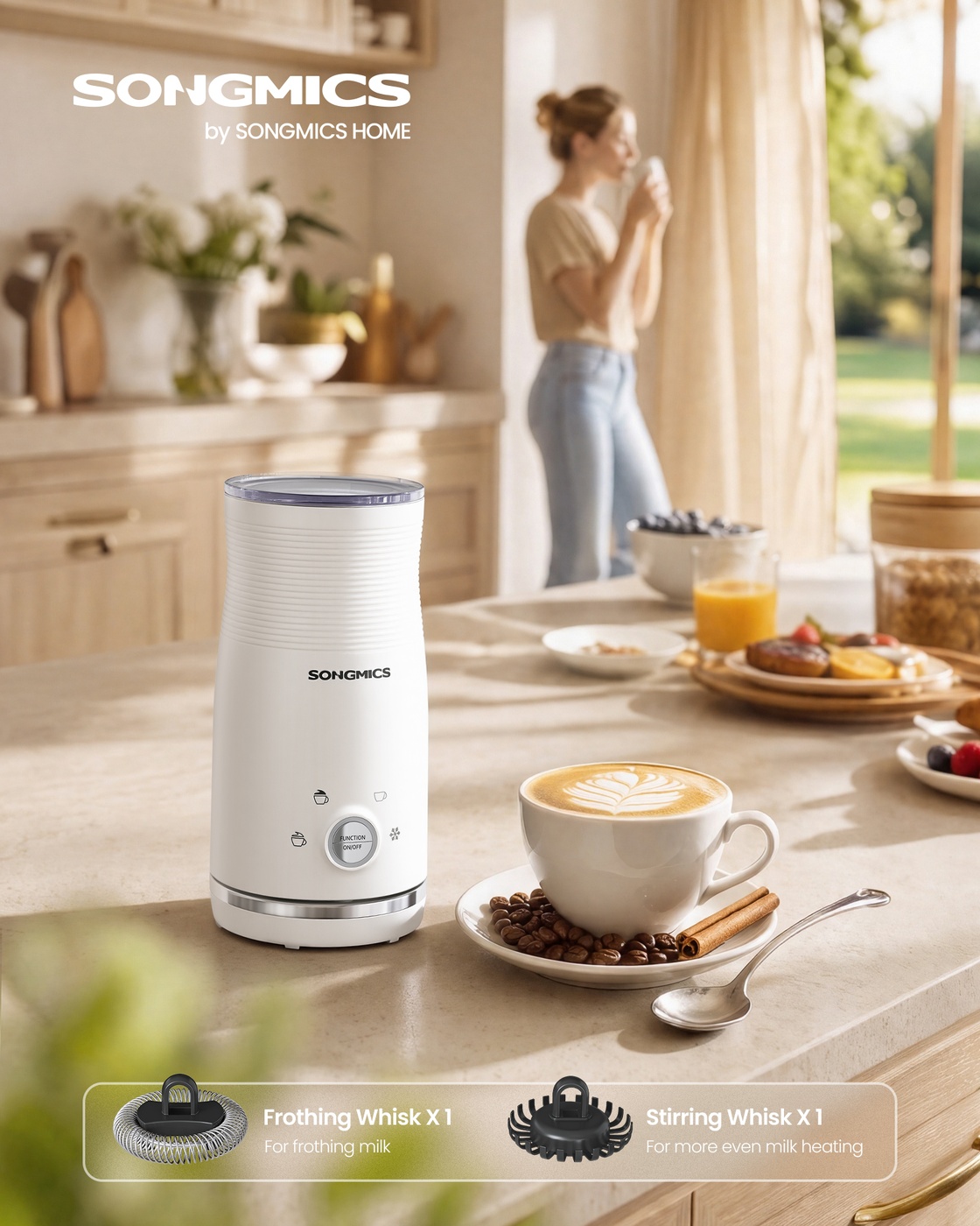 Electric milk frother for hot cold foam and heated milk